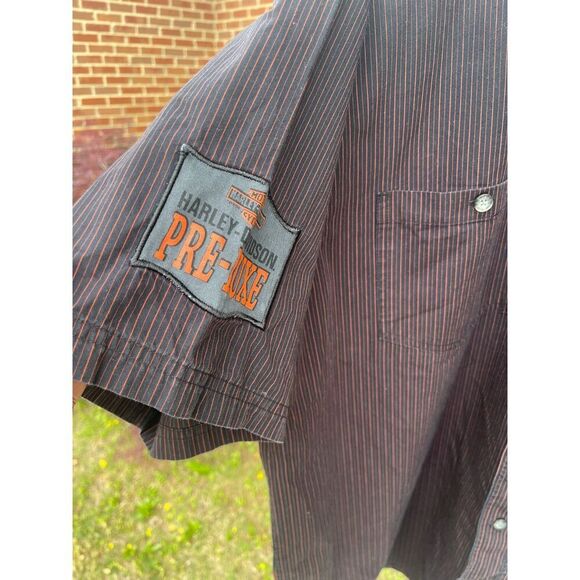 Harley-Davidson Pre-Luxe Mens Button Up Shirt Size 2XL Black Striped 100% Cotton - Picture 5 of 10